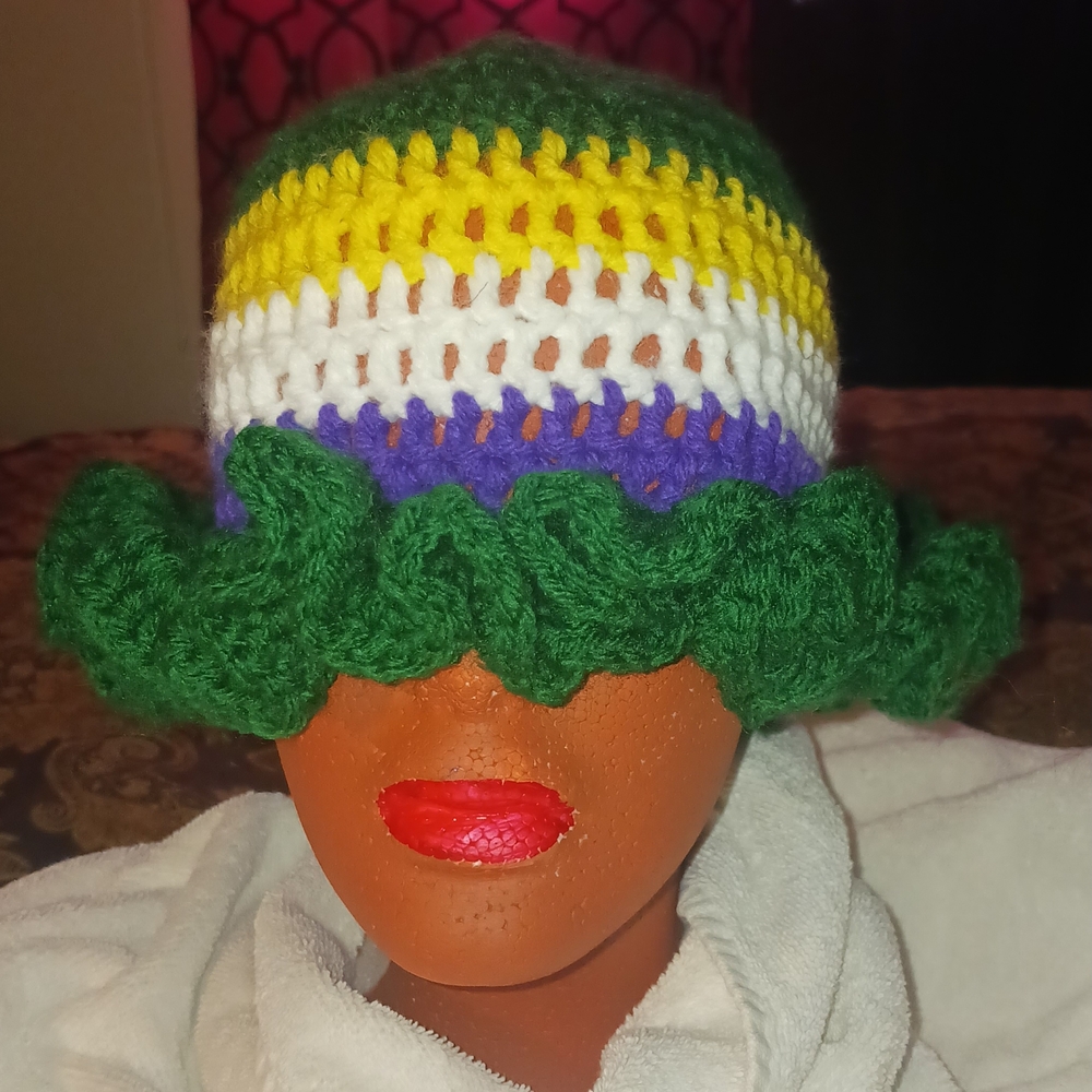 Mardi Gras Crochet Ruffle Hat!